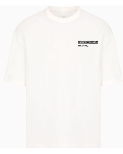 Armani Exchange T-shirt Relaxed Fit In Cotone Organico Asv Con Logo Sul Petto - Bianco