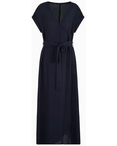 Armani Exchange Long V-neck Sash Georgette Dress - Blue