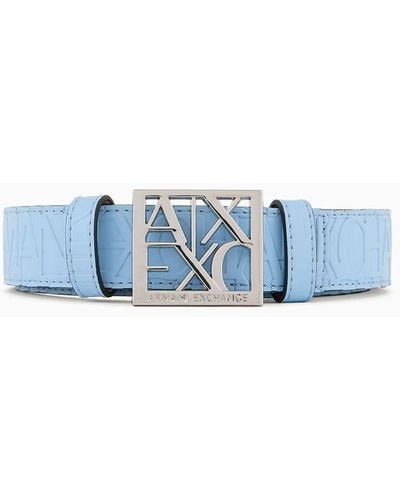 Armani Exchange Faux Leather Belt With Square Logo Buckle - Blue