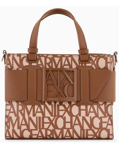 Armani Exchange Borsa Tote Media Con Dettaglio A Contrasto - Marrone