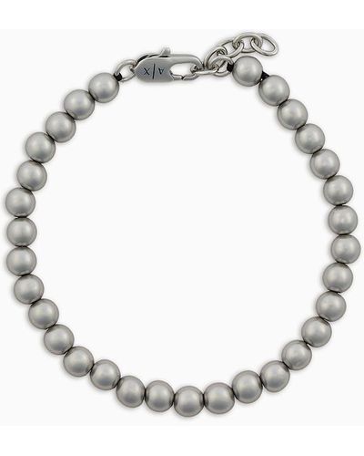 Armani Exchange Bracelet De Perles En Laiton Argent - Métallisé