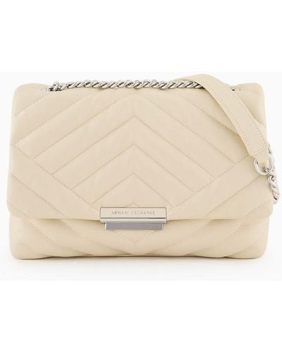 Armani Exchange Shoulder Bag In Quilted Material With Metal Details - Natural