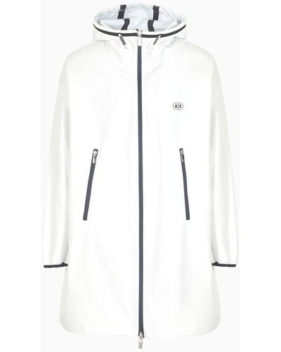 Armani Exchange Caban Coat In Stretch Fabric With Logo Tape - White