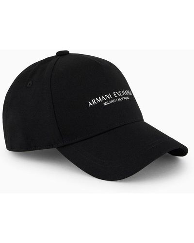 Armani Exchange Cotton Peaked Hat With Logo - Black