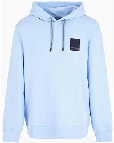 Armani Exchange Asv Organic Cotton Hoodie With Front Label - Blue