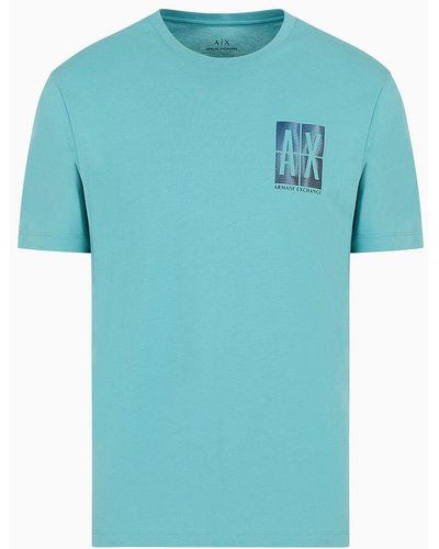 Armani Exchange Regular Fit Cotton T-shirt With Logo Print On The Chest - Blue