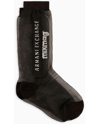 Armani Exchange Tulle Socks With Logo - Black