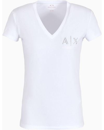 Armani Exchange T-shirt Slim Fit Con Scollo A V In Jersey Stretch - Bianco