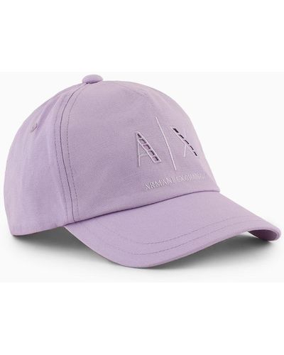 Armani Exchange Cotton Peaked Hat With Logo - Purple