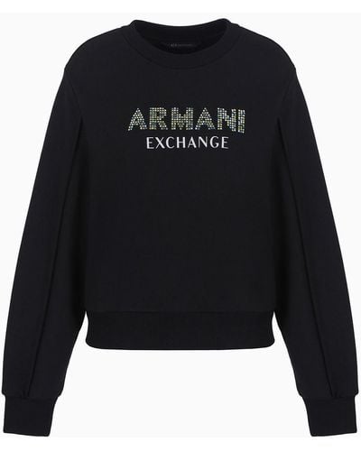 Armani Exchange A | X Armani Exchange Rhinestone Logo Crewneck Pullover Sweatshirt - Black