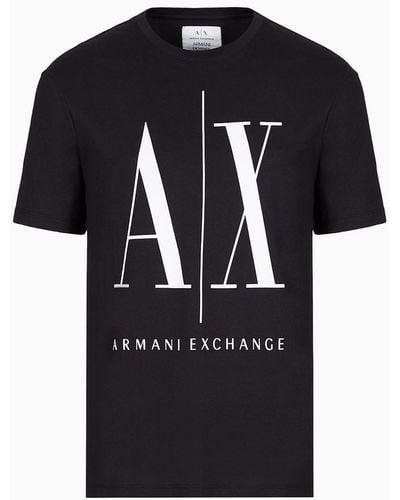 Armani Exchange T-shirt coupe classique en coton avec macro-logo - Noir