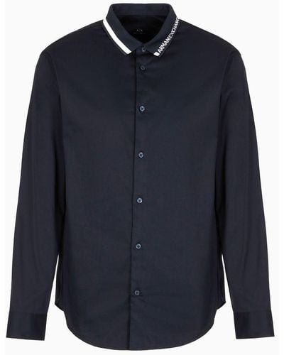 Armani Exchange Regular Fit Shirt In Stretch Satin Fabric - Blue