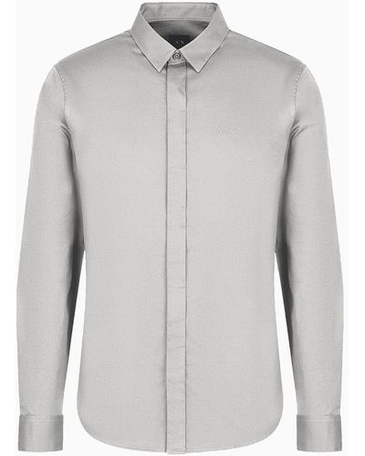 Armani Exchange Stretch Cotton Satin Slim Fit Shirt - Gray
