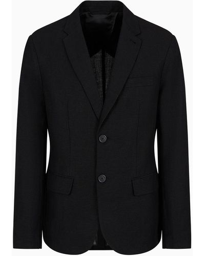 Armani Exchange Single-breasted Linen Twill Jacket - Black