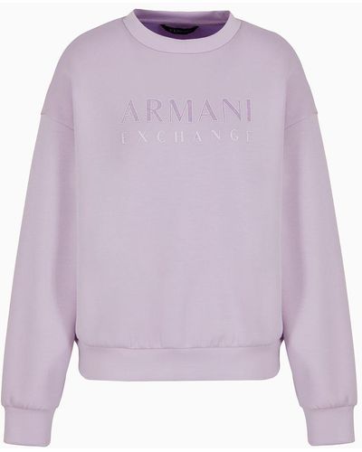 Armani Exchange Crew-neck Sweatshirt With Tonal Logo In Scuba Fabric - Purple