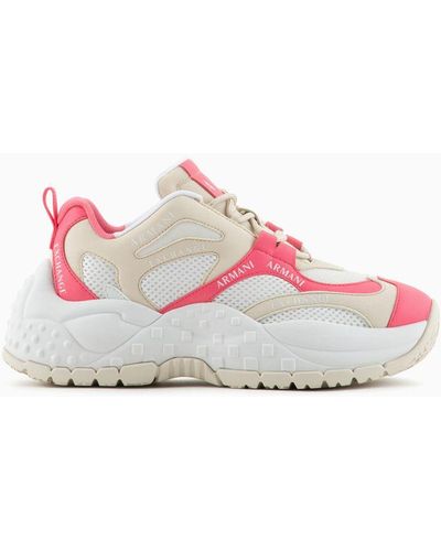 Armani Exchange Soft Logo Lettering Colorblock Trainers - Pink