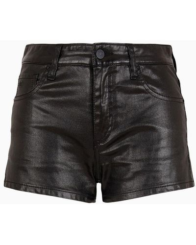 Armani Exchange Asv Coated Cotton Shorts - Black