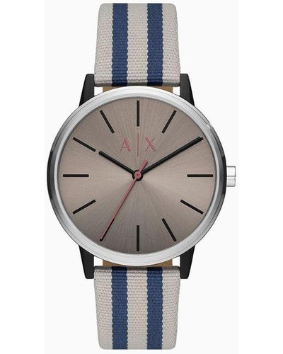 Armani Exchange Three-hand Blue And Gray Textile Watch - White