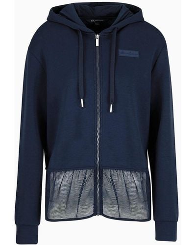 Armani Exchange Sweatshirt With Zip And Hood With Mesh Bottom - Blue