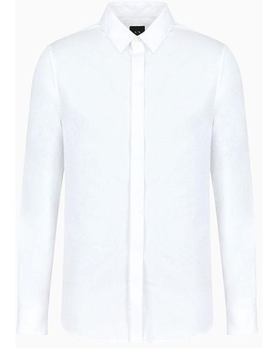 Armani Exchange Armani Exchange - Stretch Cotton Satin Slim Fit Shirt - White