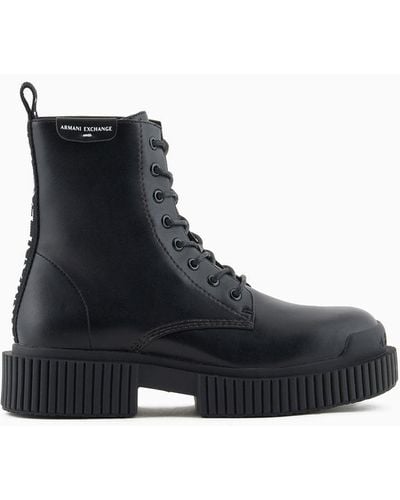 Armani Exchange Leather Combat Boots - Black