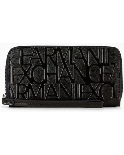 Armani Exchange Embossed Logo Zip Up Wallet - Black