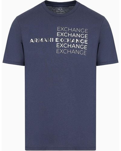 Armani Exchange T-shirt Regular Fit In Cotone Con Stampa Metal - Blu