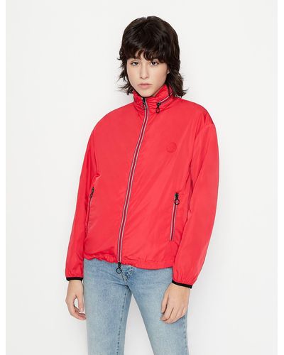 Armani Exchange Windbreaker Jacket With Hidden Hood - Red