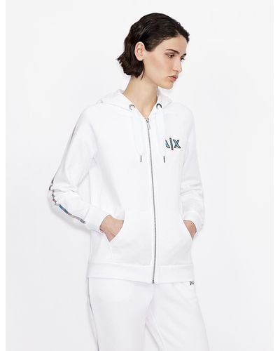Armani Exchange Hooded Zip Up Sweatshirt - White