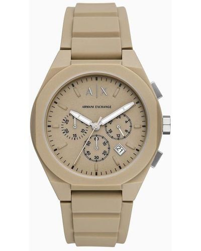 Armani Exchange Chronograph Brown Silicone Watch - White