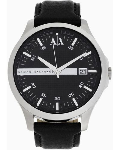 Armani Exchange Orologio In Pelle Nera A Tre Lancette - Nero