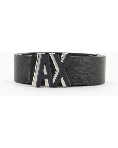 Armani Exchange Leather Belt With Logo Buckle - White