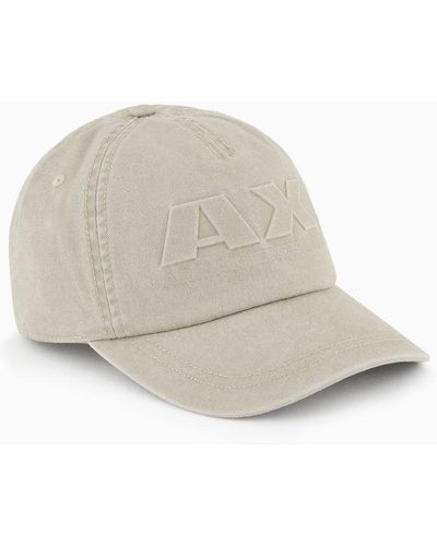 Armani Exchange Hat With Visor In Used Effect Denim - Natural