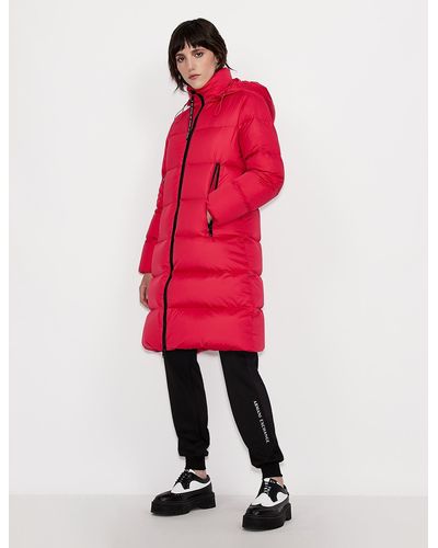 Armani Exchange Hooded Down Full Zip Puffer Jacket - Red