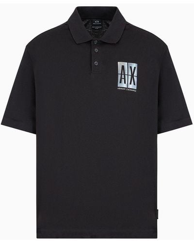 Armani Exchange Loose Fit Polo Shirt In Asv Organic Cotton - Black