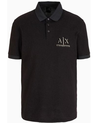 Armani Exchange Regular Fit Polo Shirt In Cotton Pique With Flocked Logo - Black