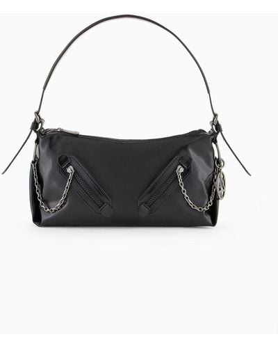 Armani Exchange Shoulder Bag With Decorative Zips - Black