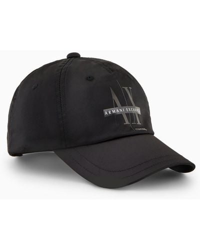 Armani Exchange Hat With Visor In Technical Fabric With Logo - Black