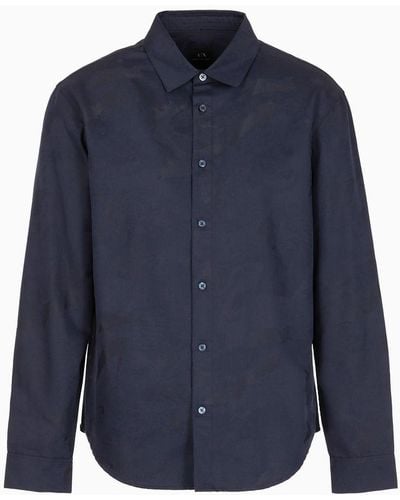 Armani Exchange Camicia Slim Fit In Misto Cotone Jacquard - Blu