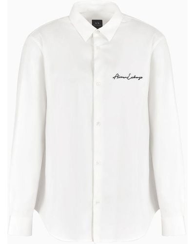 Armani Exchange Regular Fit Shirt In Stretch Satin Cotton - White