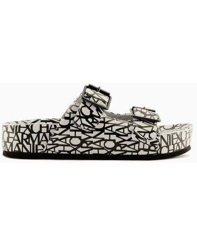Armani Exchange Sandals With All-over Logo Writing - White