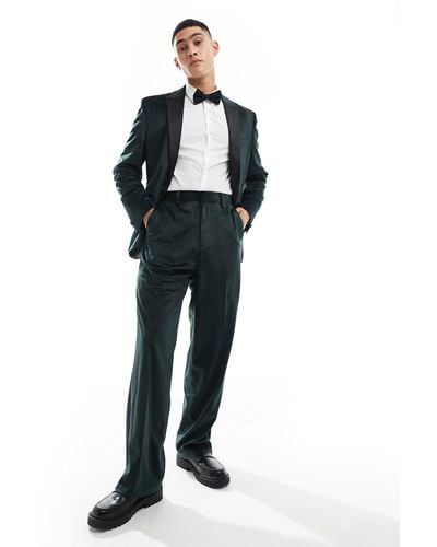 ASOS Wide Leg Velvet Tuxedo Suit Trouser - Black