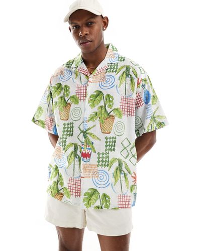 ASOS – oversize-hemd mit pflanzenmuster und reverskragen - Grün