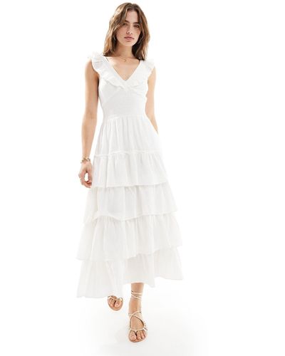 Pretty Lavish Cotton Ruffle Midaxi Dress - White