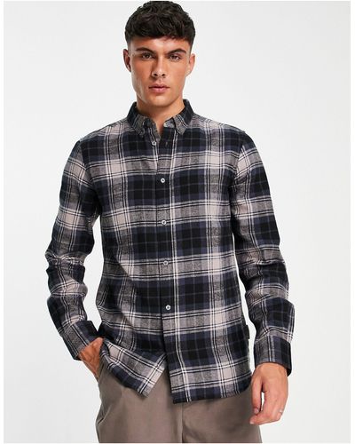 French Connection Long Sleeve Multi Check Flannel Shirt - Gray