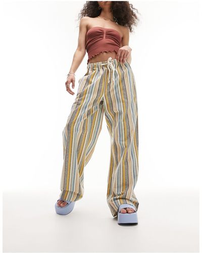 TOPSHOP Textured Stripe Pull On Pants - Natural