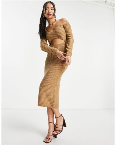 Bardot Knitted Open Front Rhia Dress - Brown