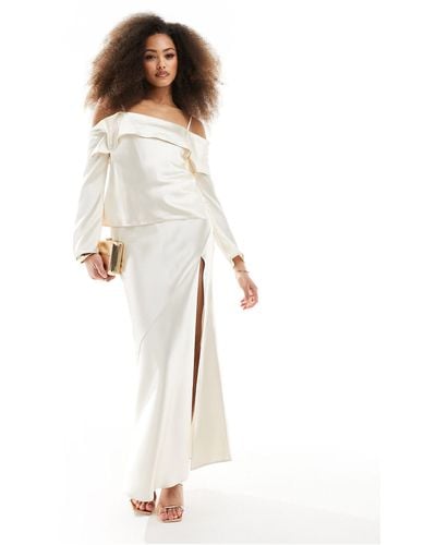 ASOS Satin Maxi Skirt With High Side Split - White
