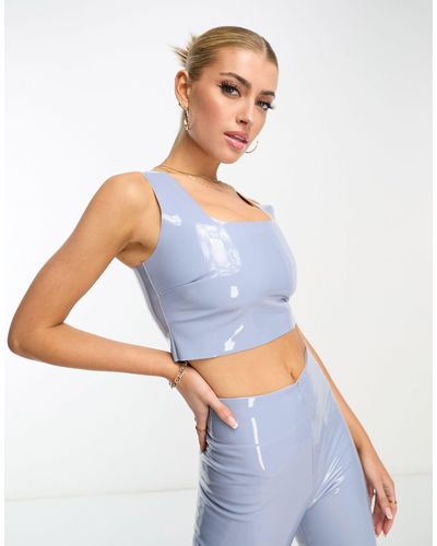 Commando Co-ord Faux Patent Leather Crop Top - Blue