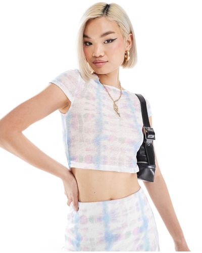 Noisy May Cropped Mesh T-shirt Co-ord With Abstract Print - White